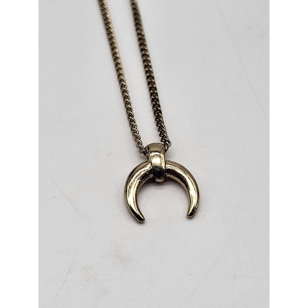 Mini Crescent Moon Horn Pendant Necklace Gold Tone